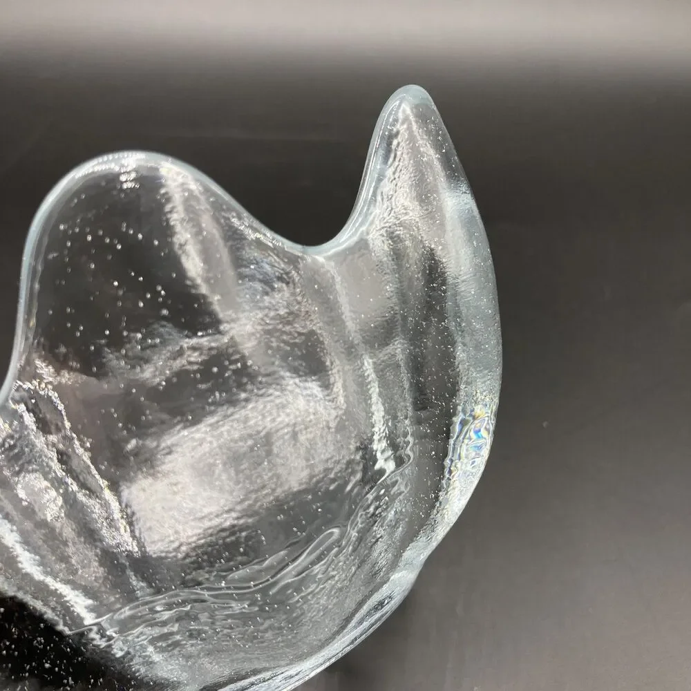 Vintage Blenko Glass Clear Lotus Bowl Textured Hand Blown 8 Petal Small 5.5” W
